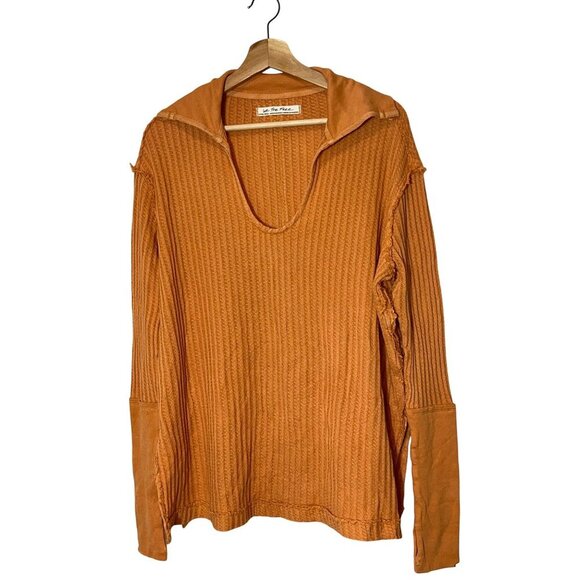 Free People Raymond Thermal Waffle Knit Oversized Pullover Size XS Womens in Ora - Picture 3 of 11
